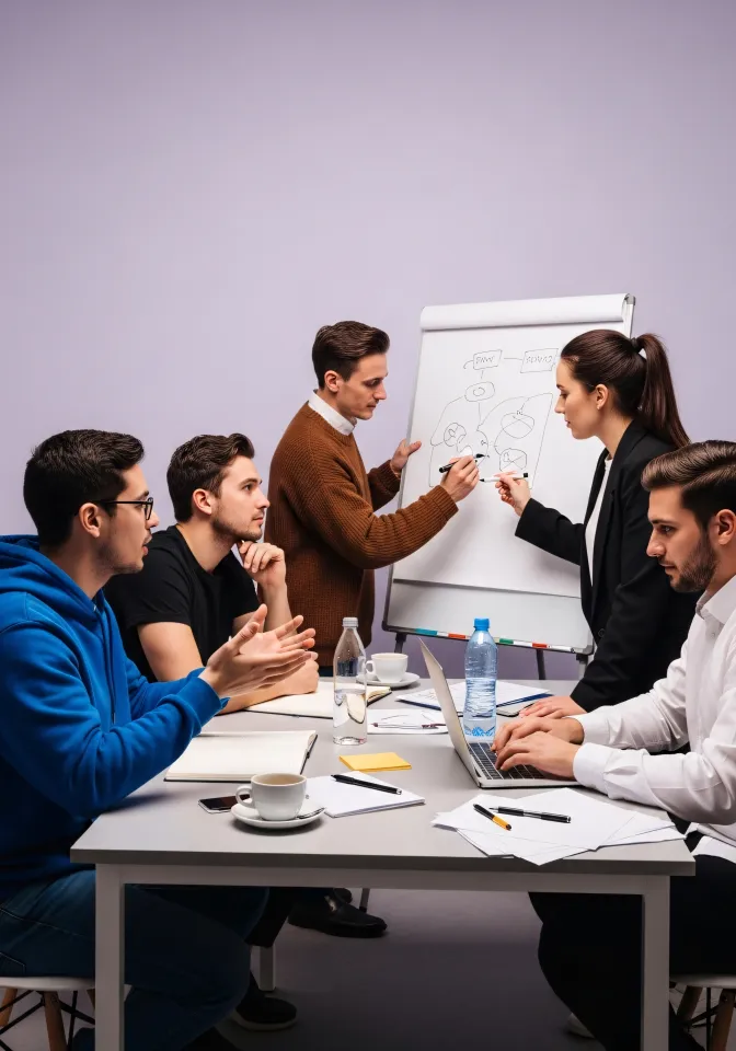 Equipe de análise reunida para discussão estratégica